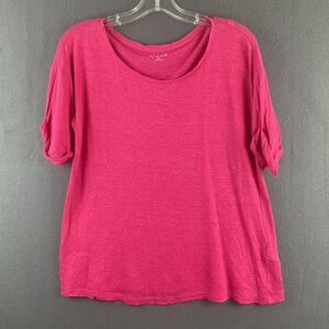 J. Crew 100% Linen Short Sleeve T-Shirt Women S Fuchsia Pink Minimalist Beach